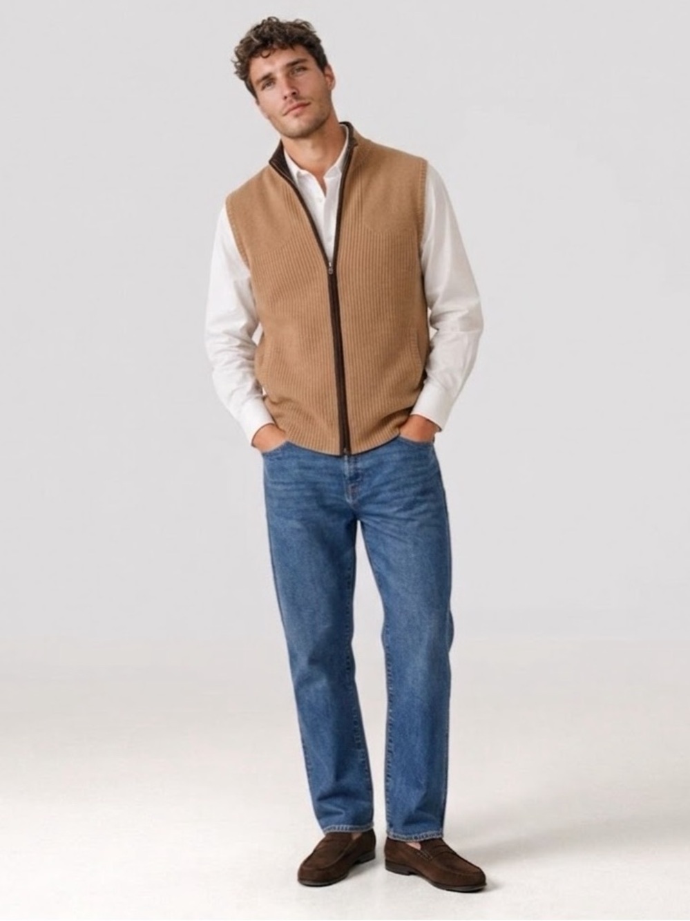 NADAAM STUDIO Wool/Cashmere Ribbed Zip Vest Size Large New